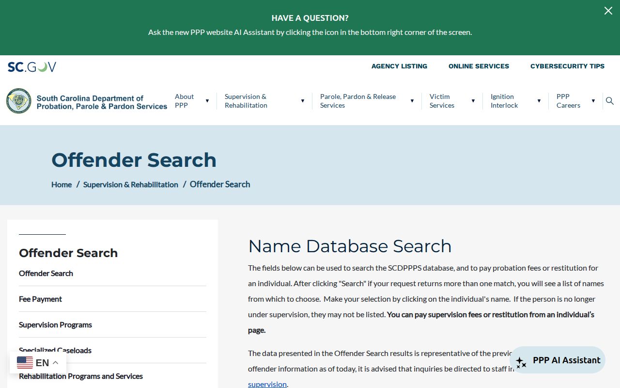Berkeley County parole and probation SCDPPPS offender search
