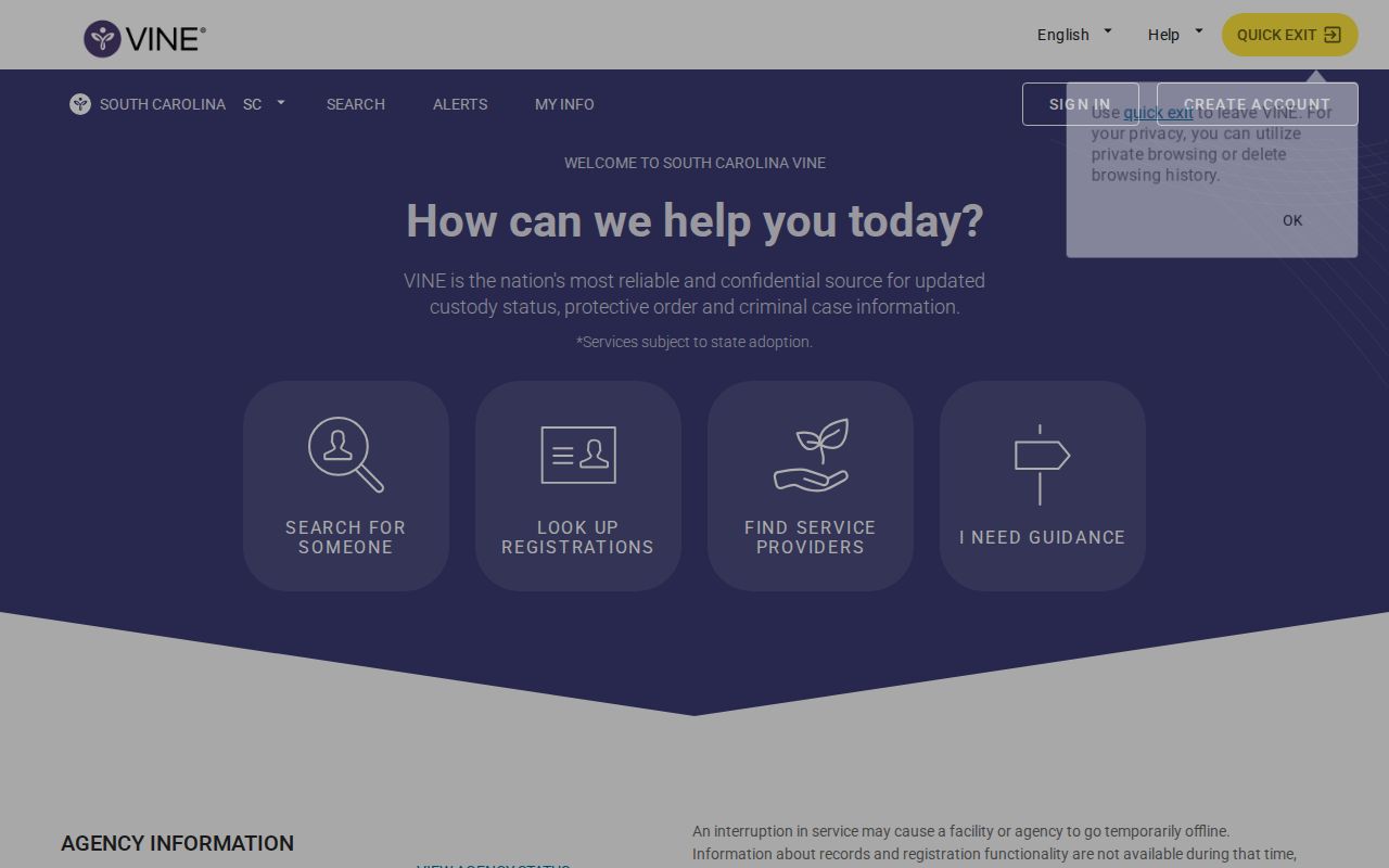 Berkeley County VINELink inmate check search and release notification interface